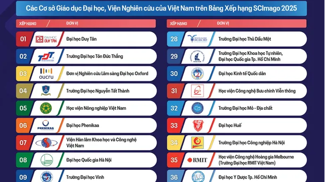Trường Đại học Thủ Dầu Một đứng thứ 28 trong bảng xếp hạng SCImago năm 2025