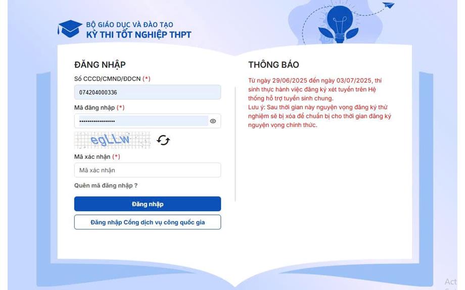 Từ ngày 16/7/2025: Thí sinh bắt đầu đăng ký nguyện vọng trực tuyến trên Hệ thống của Bộ Giáo dục và Đào tạo