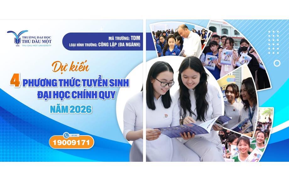 Trường Đại học Thủ Dầu Một công bố phương thức tuyển sinh đại học chính quy năm 2026 (dự kiến)