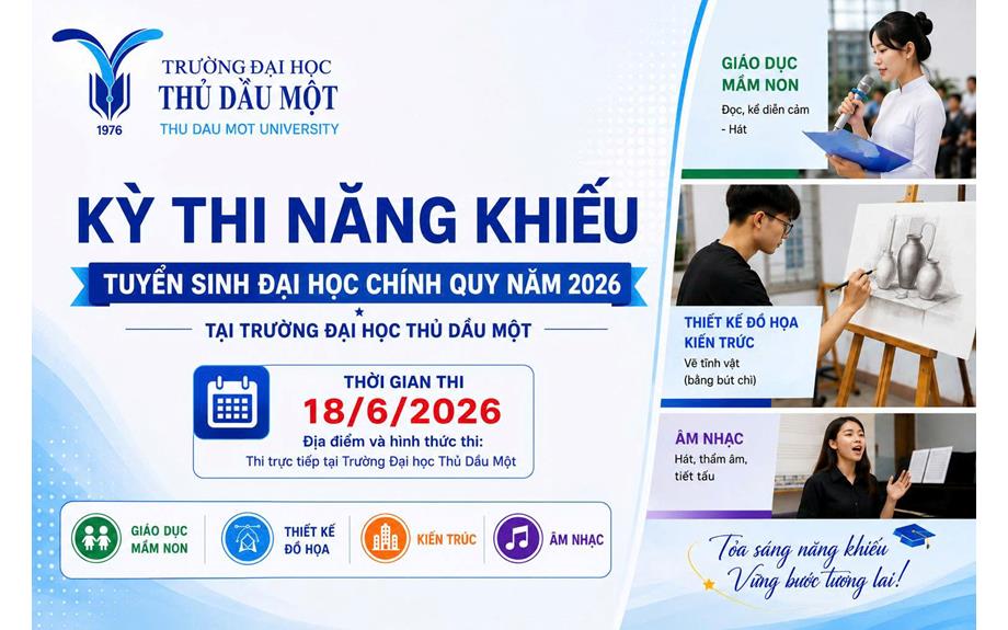 Gần 1000 thí sinh đăng ký dự thi năng khiếu tuyển sinh đại học chính quy năm 2026 tại Trường Đại học Thủ Dầu Một